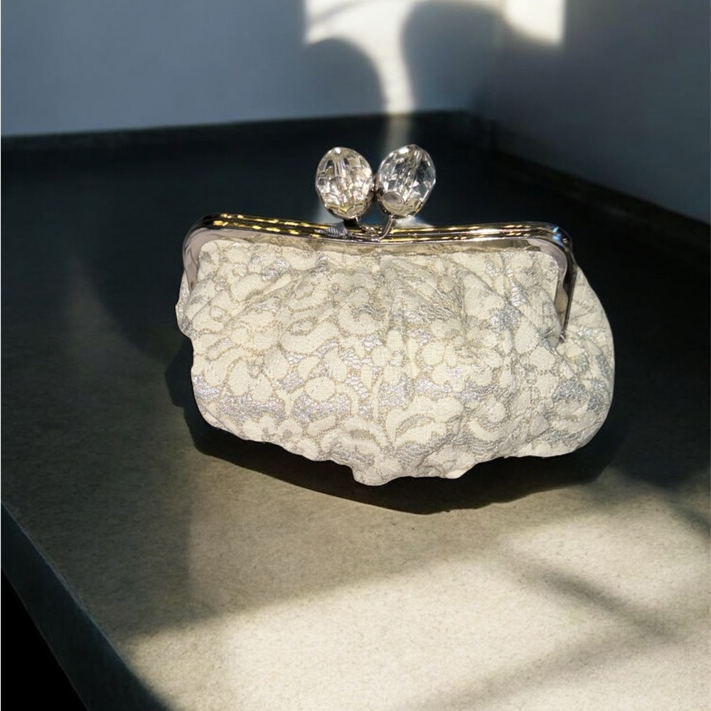 Elegant Lace And Satin Clutch Purse Bag Neutral toned Cream